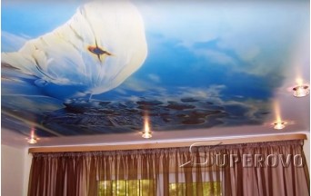 Натяжной потолок в спальню цветной  матовый одноуровневый от 7 кв.м в Барановичах 